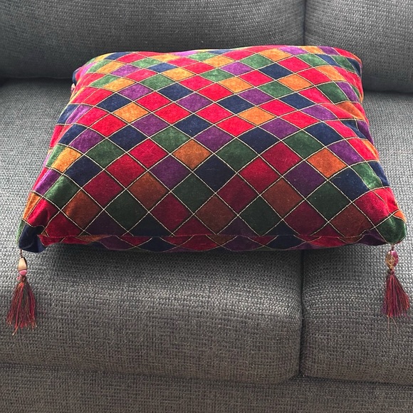 Pier 1 Imports Velvet Pillow Diamond Stitched Jewel Tones Tassels 20" - Picture 4 of 7